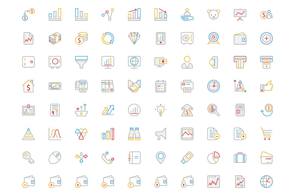 250+ Finance Colored Line Icons preview image.
