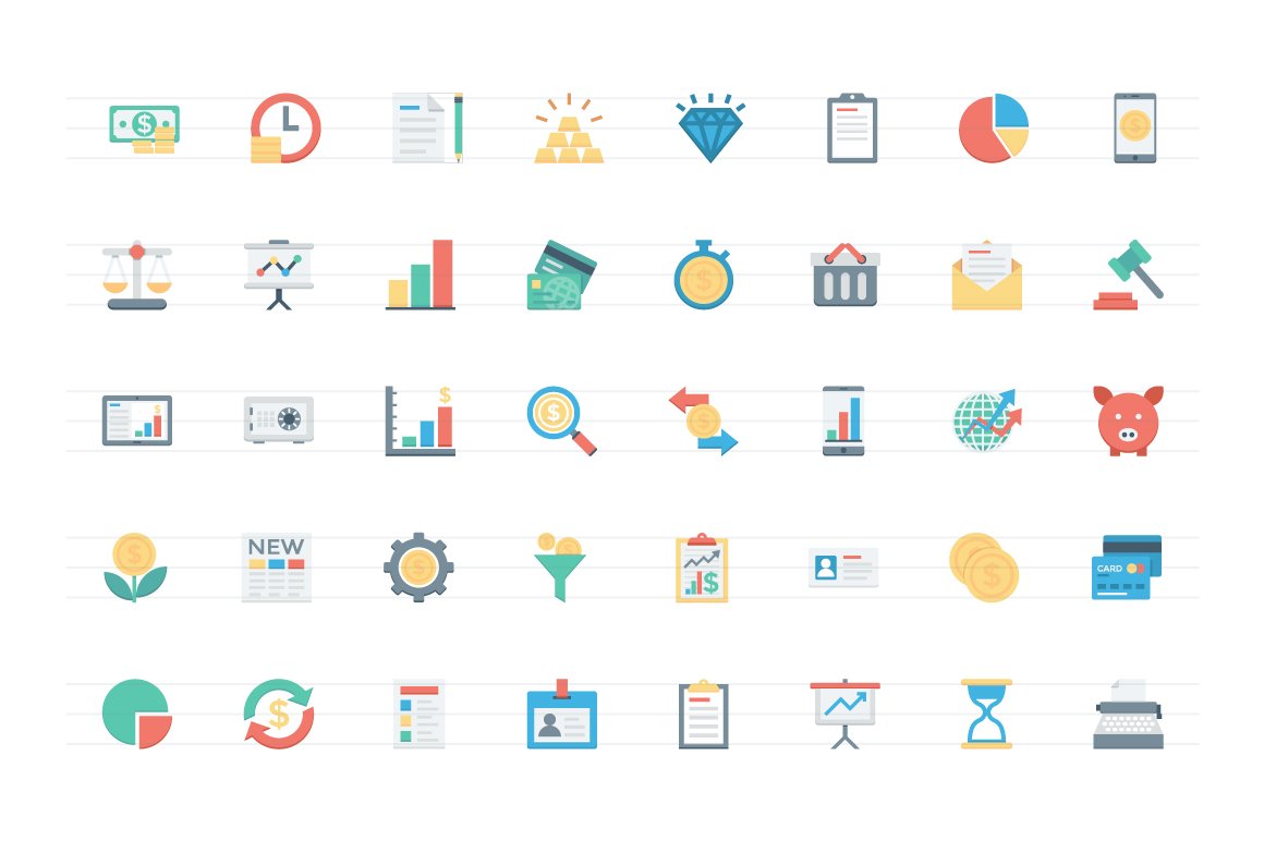 150+ Flat Finance and Payments Icons preview image.