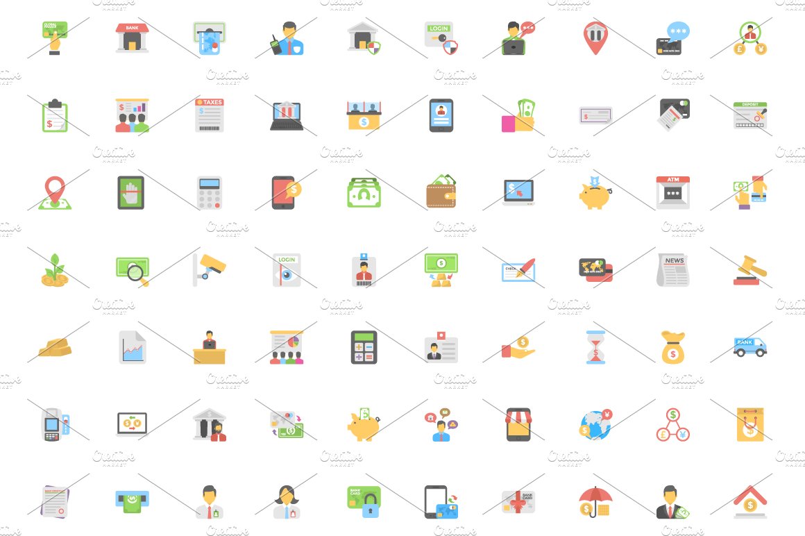 200 Flat Finance Icons preview image.