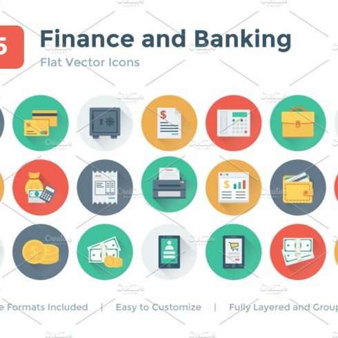 175 Flat Finance and Banking Icons cover image.