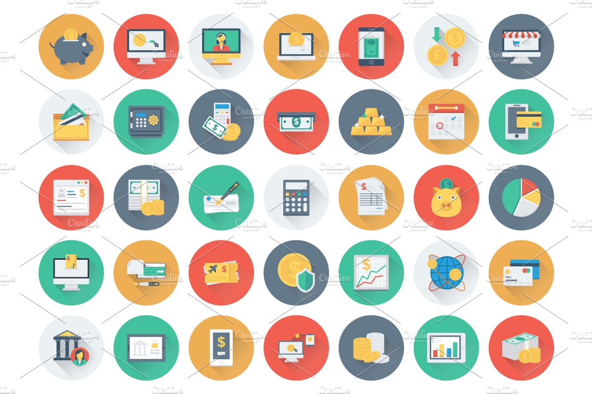 175 Flat Finance and Banking Icons preview image.