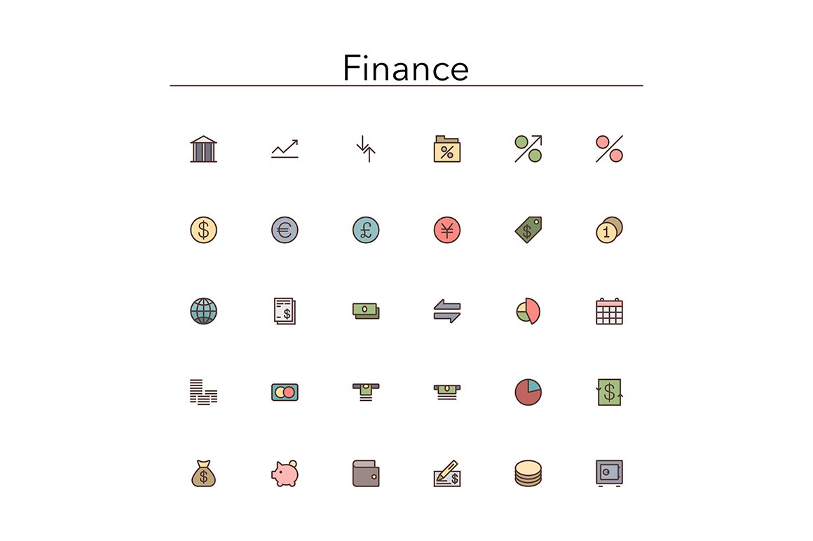 Finance Colored Line Icons cover image.