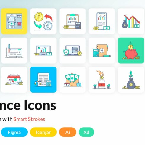 Pack of Finance Flat Icons cover image.