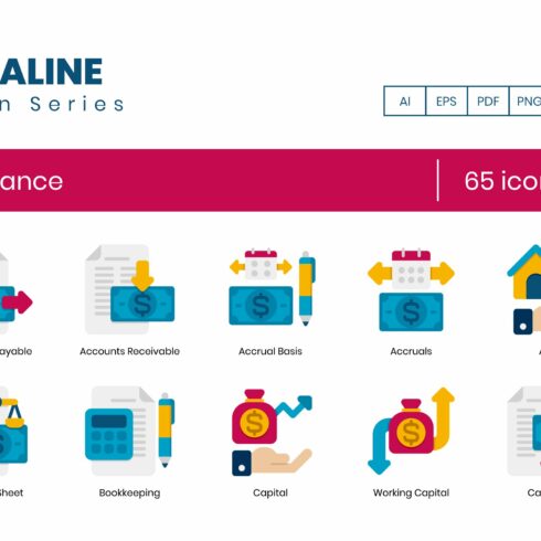 65 Finance icons | Dualine Series cover image.