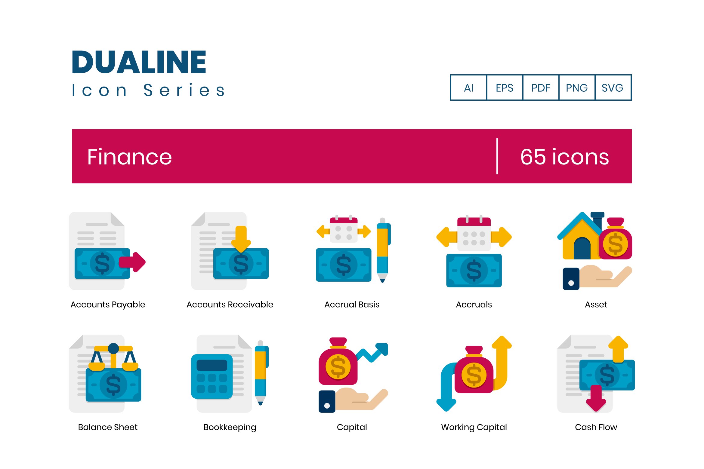 65 Finance icons | Dualine Series cover image.
