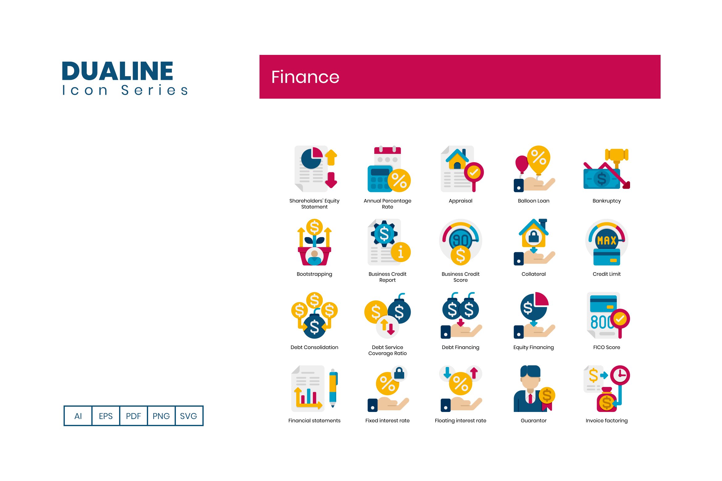 65 Finance icons | Dualine Series preview image.