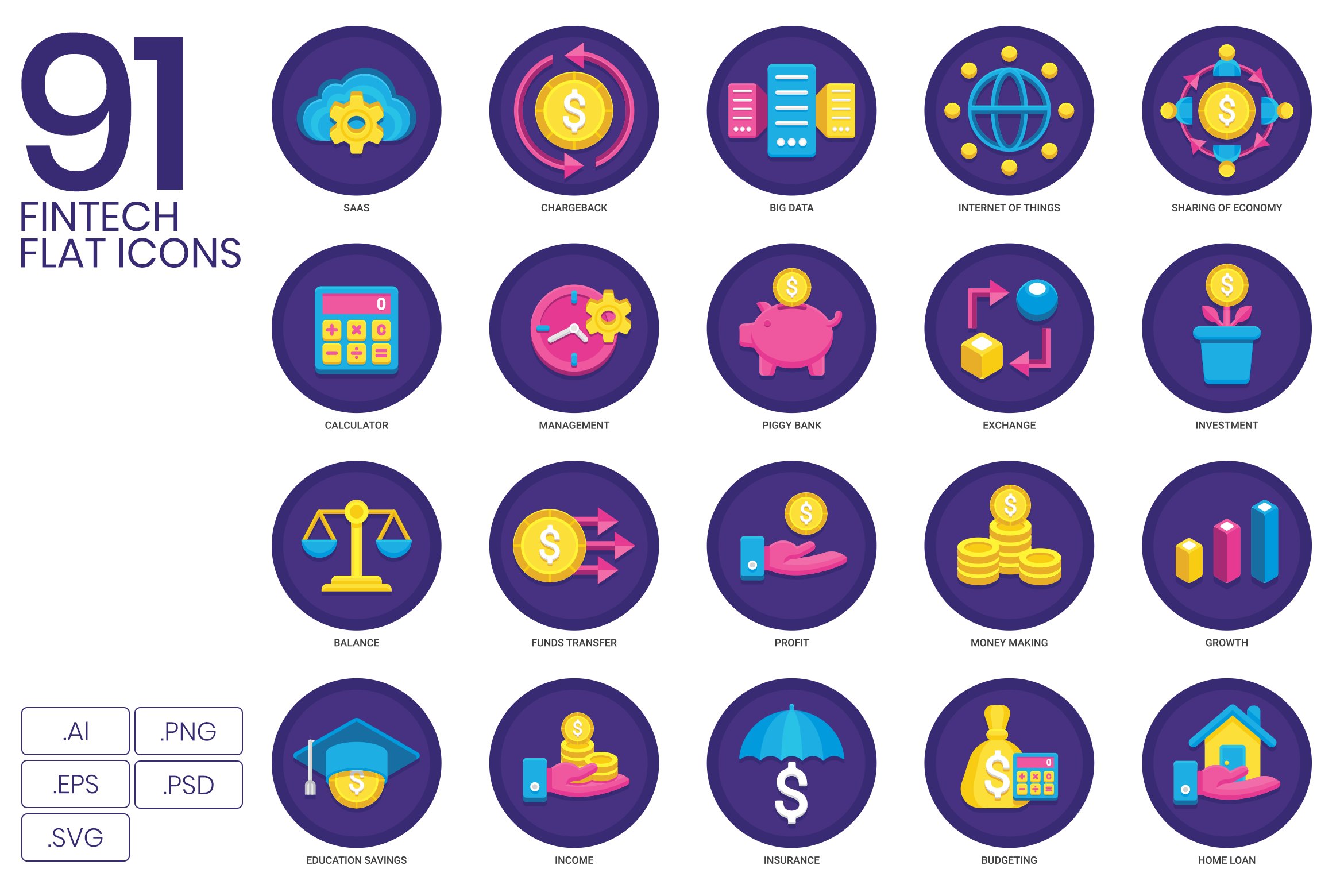 Fintech - Finance Technology Icons cover image.
