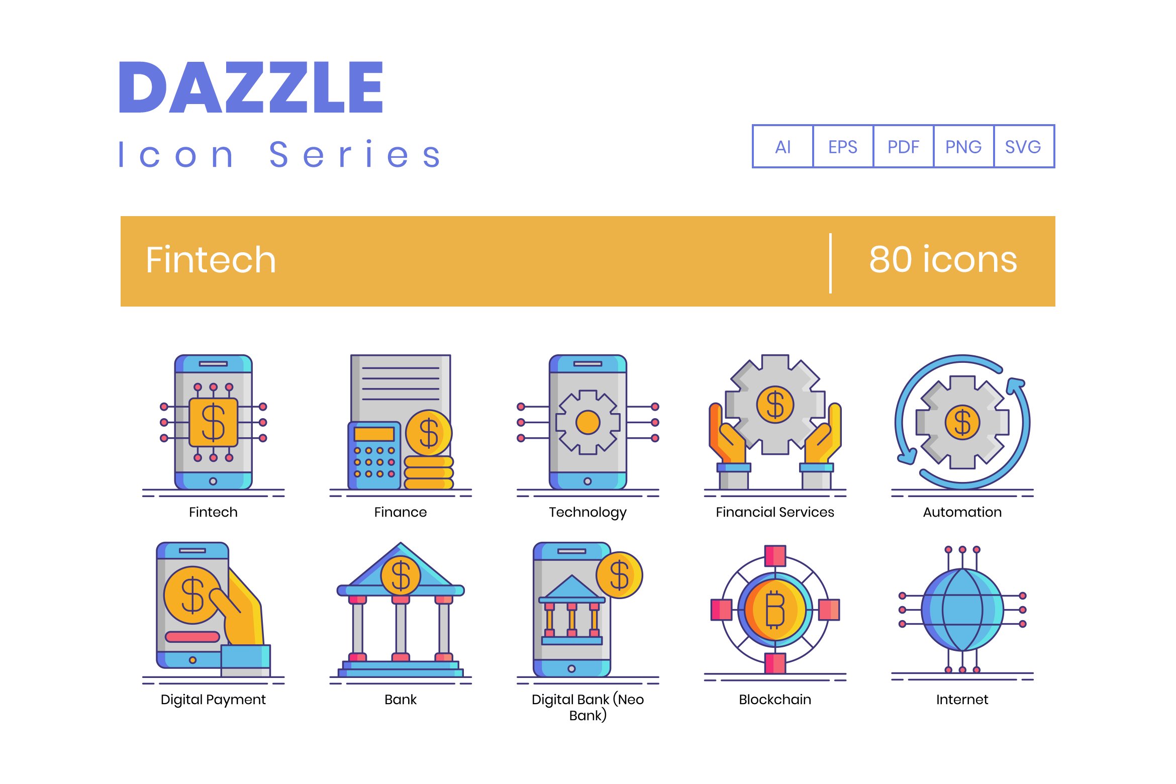 80 Fintech (V2021) Icons | Dazzle cover image.