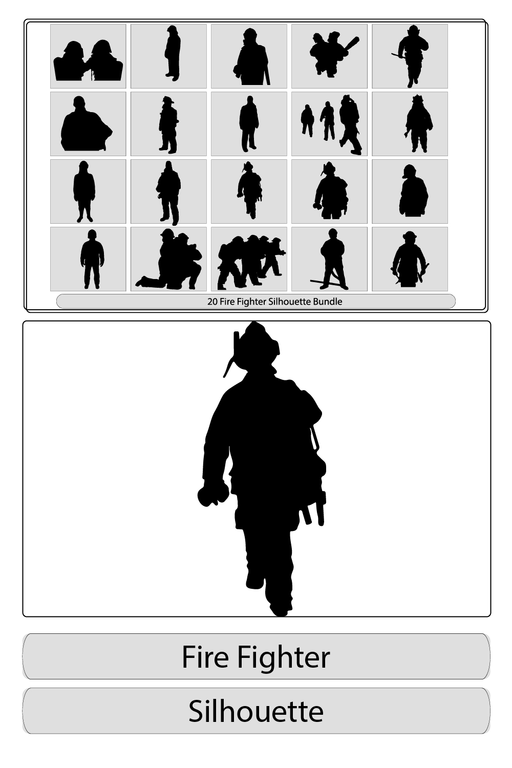 Firefighter Silhouette,silhouette of a fireman with a fire hose,Firefighter with equipment silhouette,Set of silhouette firefighters pinterest preview image.