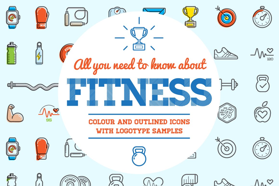 Awesome Fitness Icons and Logo Set cover image.