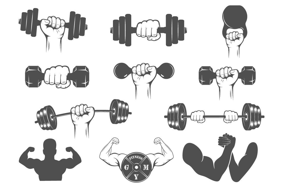 Fitness gym icons preview image.