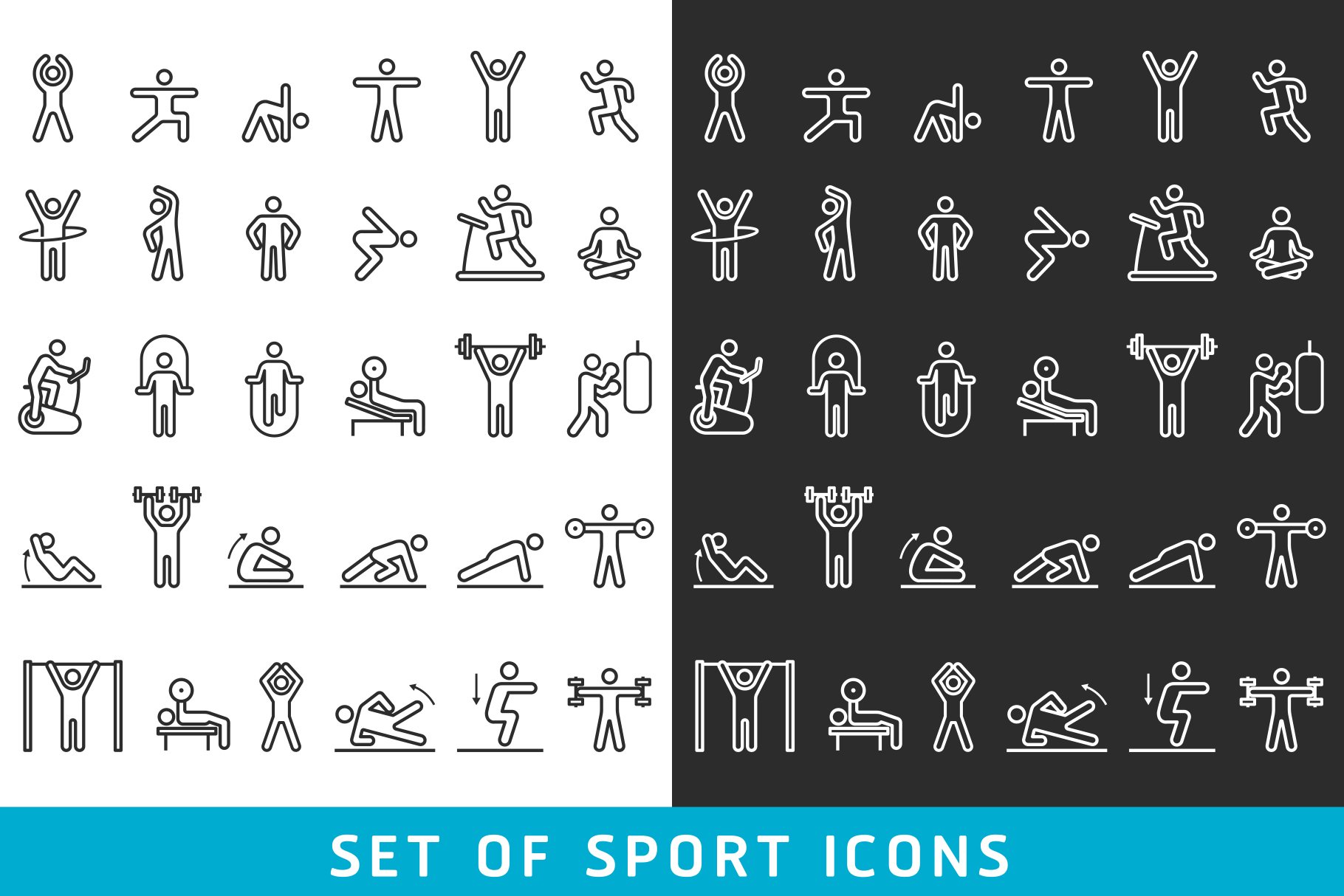 Fitness Exercise Workout Line Icons cover image.