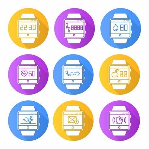 Fitness tracker functions icons set cover image.