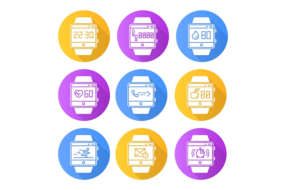 Fitness tracker functions icons set cover image.