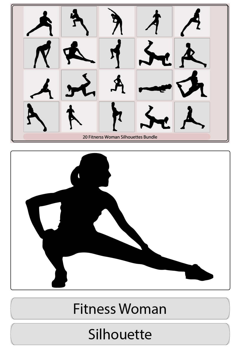 Fitness silhouettes logo,Fitness woman silhouettes,silhouette of female sprinter,fitness exercises concept, pinterest preview image.