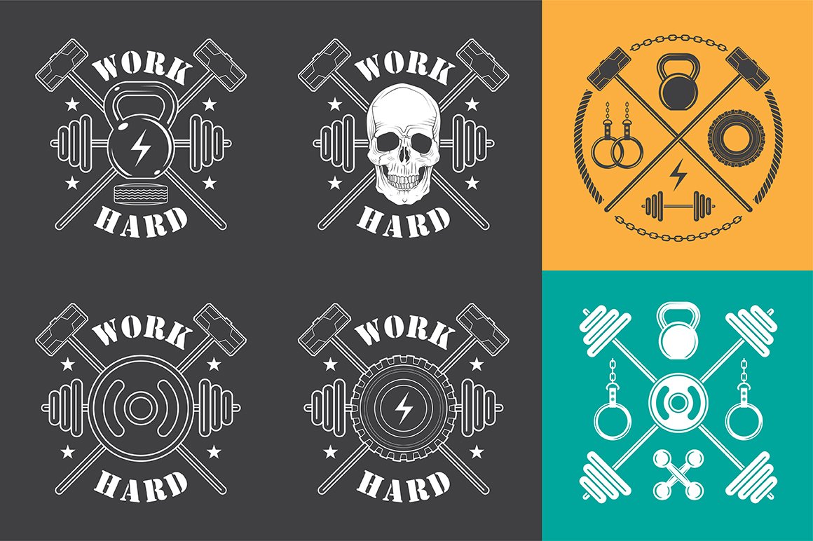 Workout and Fitness emblems set preview image.
