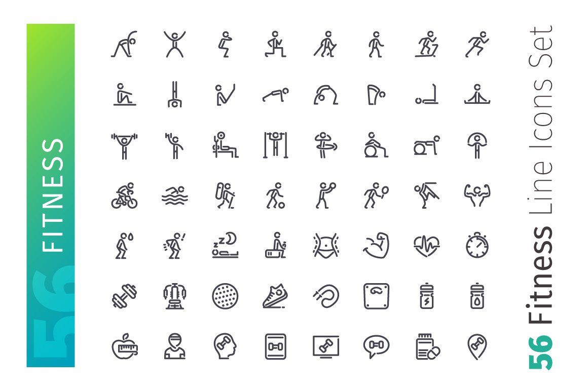 Fitness Line Icons Set preview image.