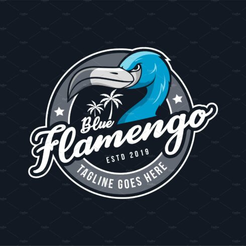 Badge emblem blue flamingo logo cover image.