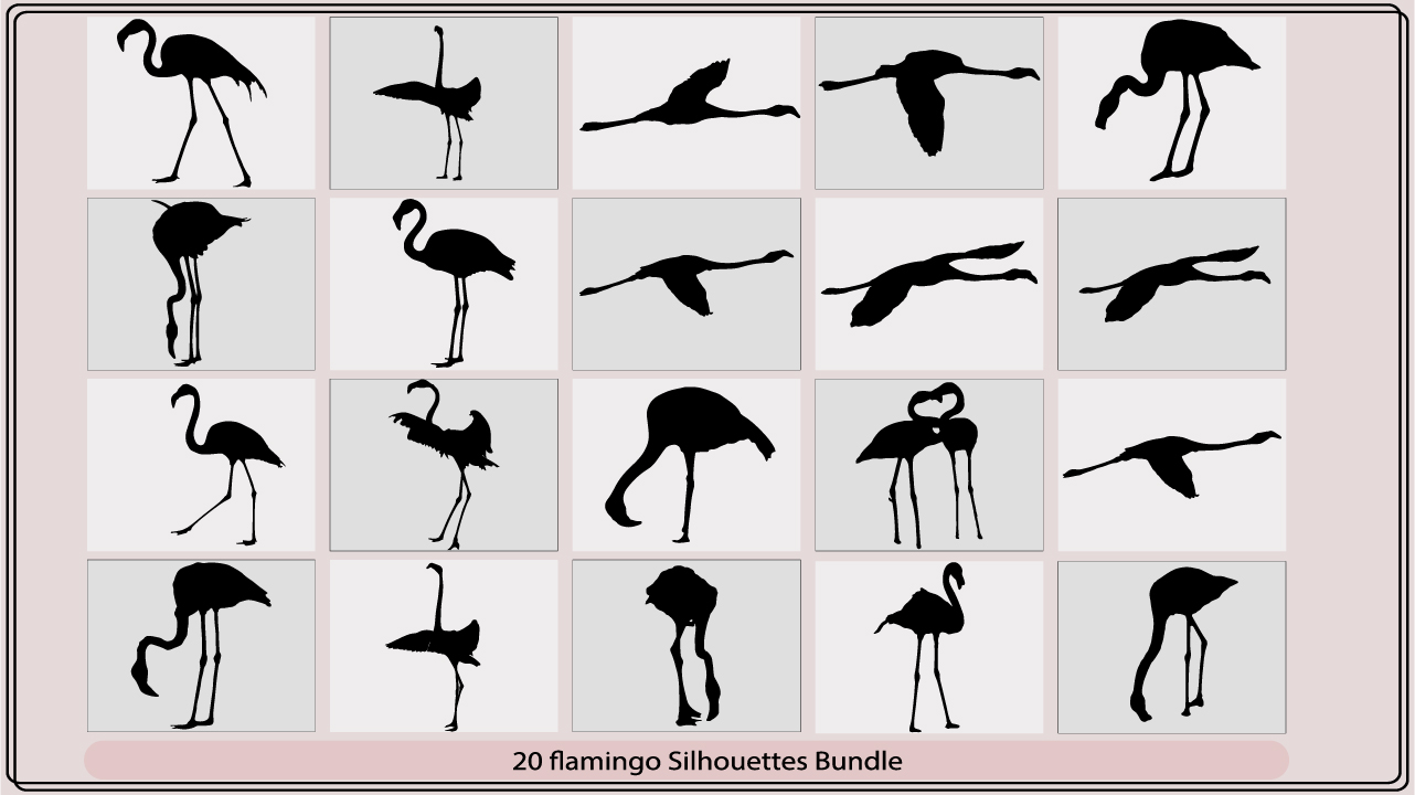 20 flamingos silhouettes bundle.