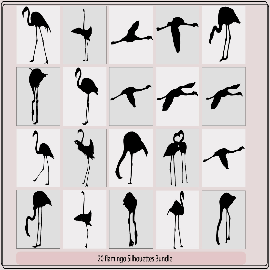 Flamingo silhouettes,Black silhouette flamingo logo vector,Flamingo Set Black and White cover image.