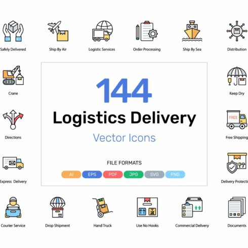 144 Logistics Delivery Vector Icons cover image.