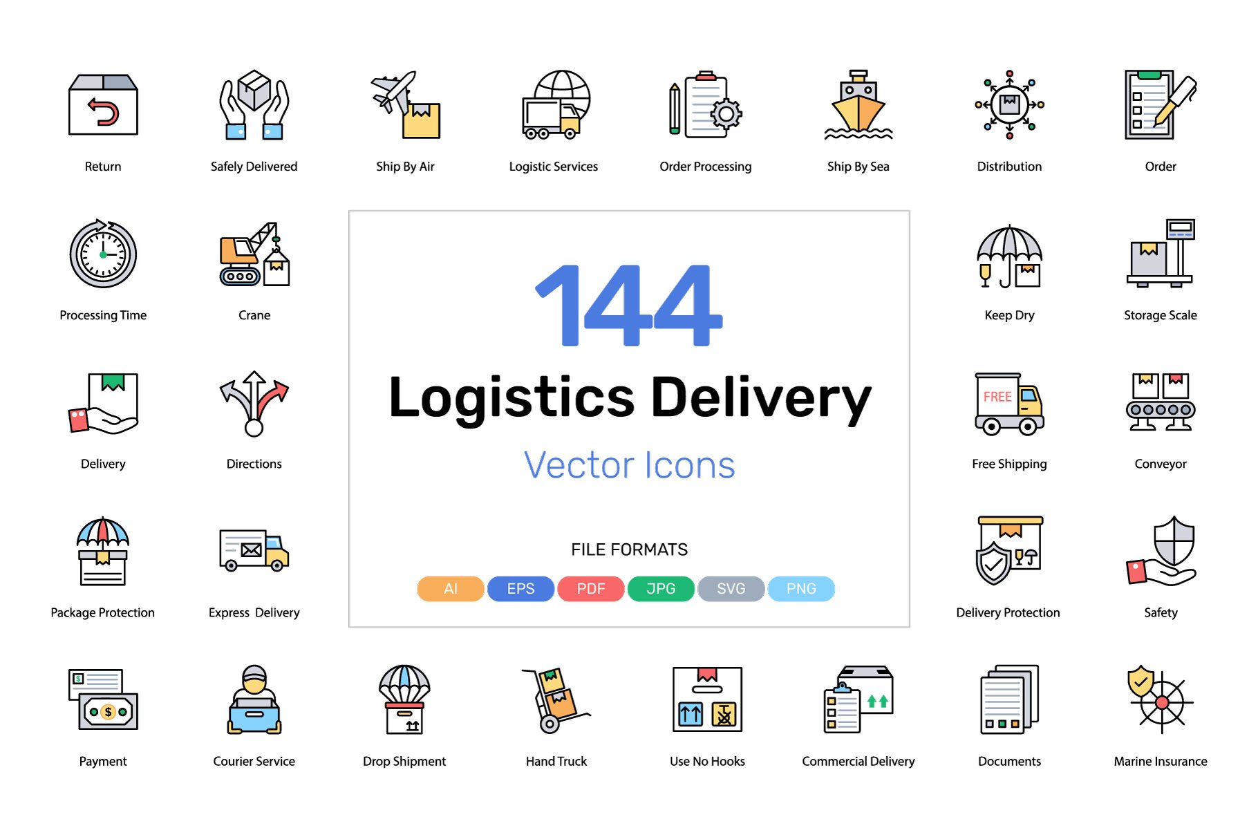 144 Logistics Delivery Vector Icons cover image.