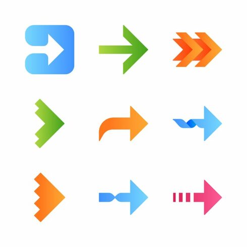 Right arrows flat design icons set cover image.