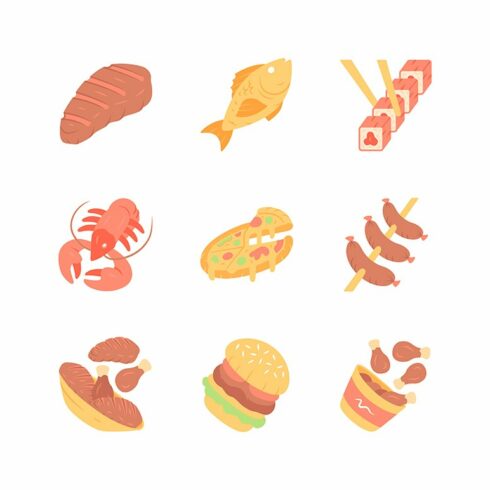 Restaurant menu flat design icons cover image.
