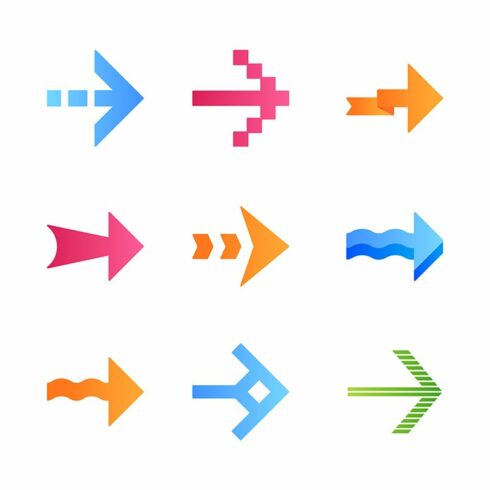 Arrows flat design color icons cover image.
