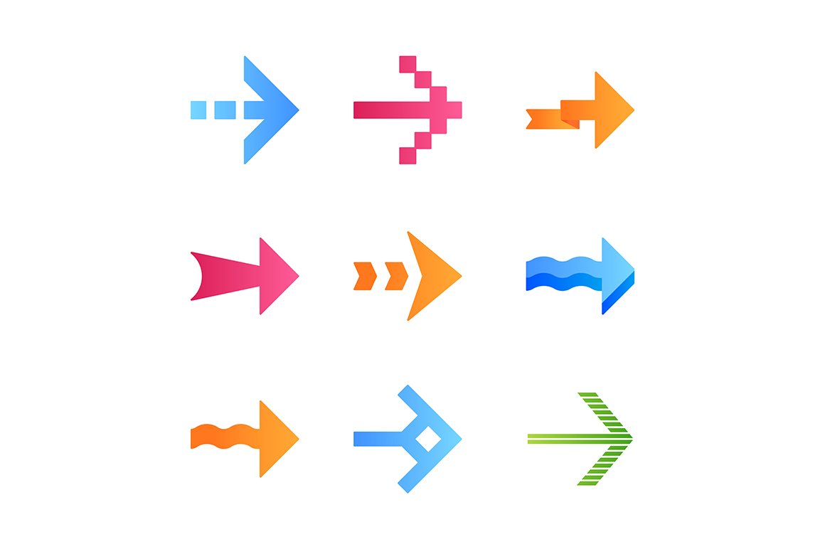 Arrows flat design color icons cover image.