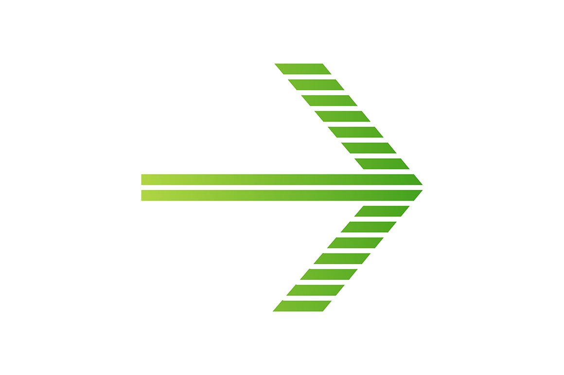 Green striped arrow flat design icon cover image.