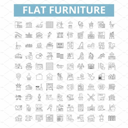 Flat furniture icons, line symbols cover image.