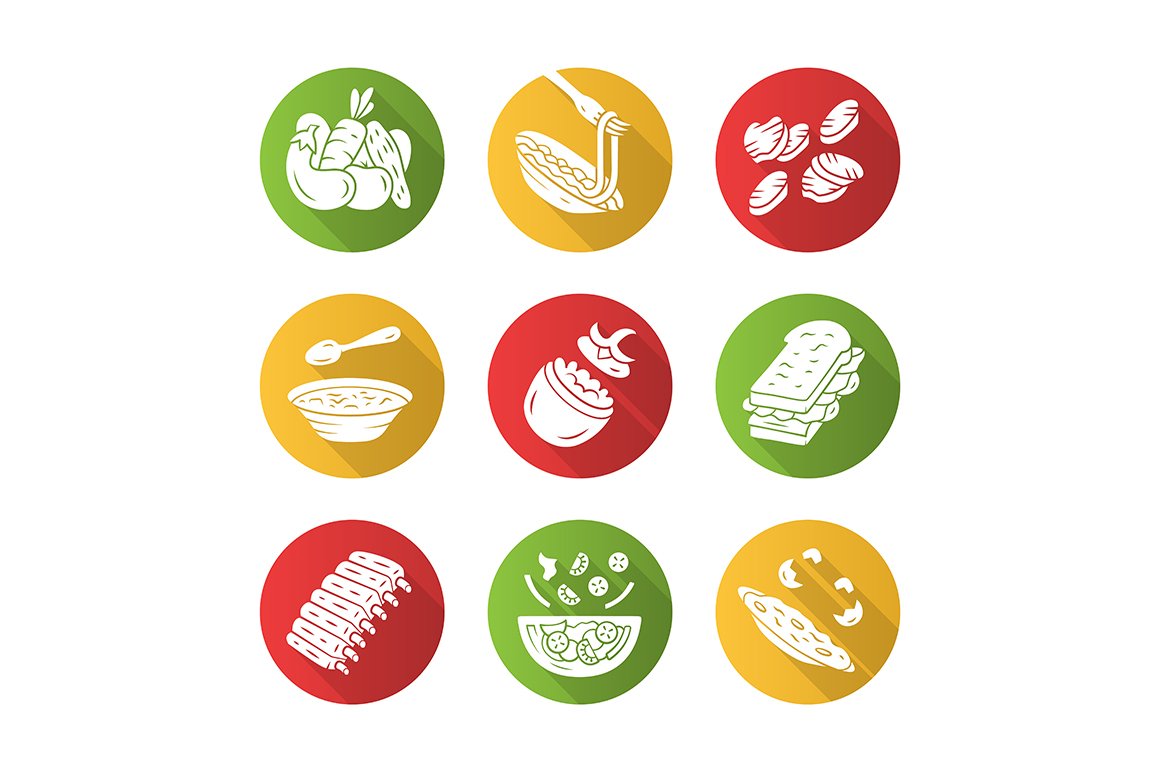 Restaurant menu dishes icons set cover image.
