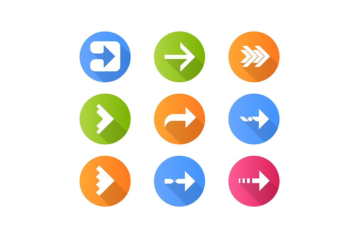 Right arrows flat design icons set cover image.