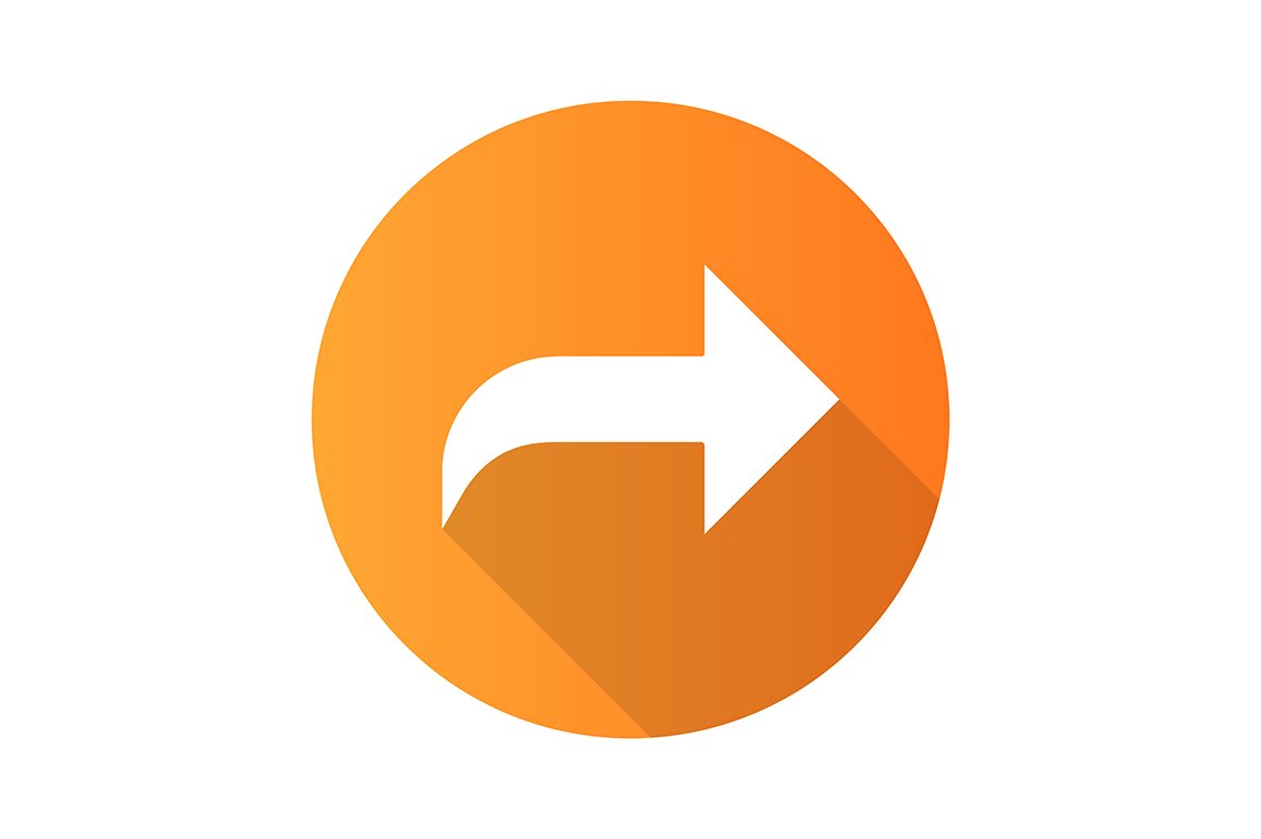 Right curved arrow flat design icon cover image.