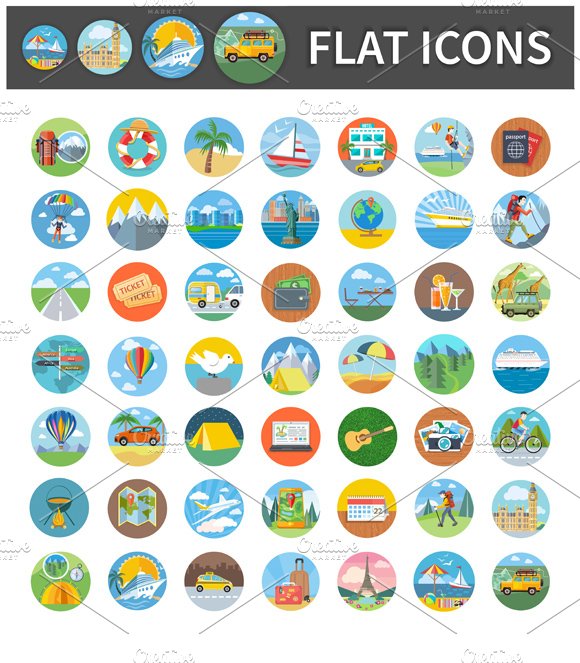 Icons of Traveling, Vacation Tourism cover image.