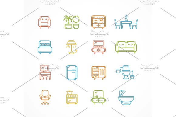 Flat Line Icons Furniture. Vector cover image.