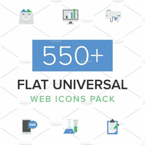 550+ Flat Universal Web Icons Pack cover image.