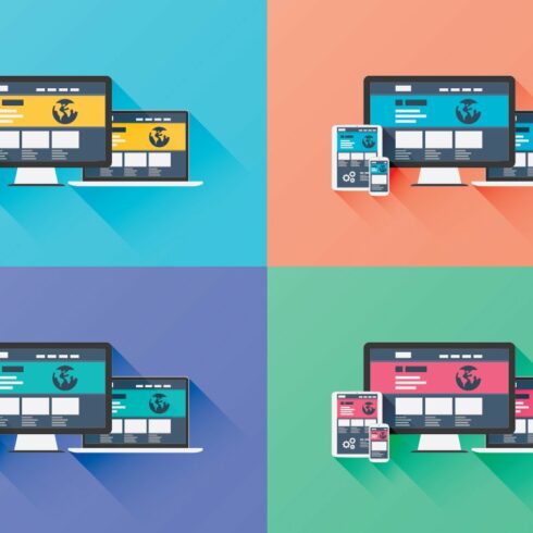 Flat web development vector icons cover image.