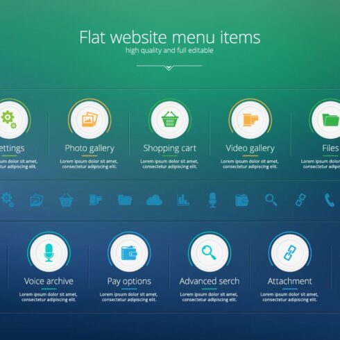 Flat website menu items cover image.
