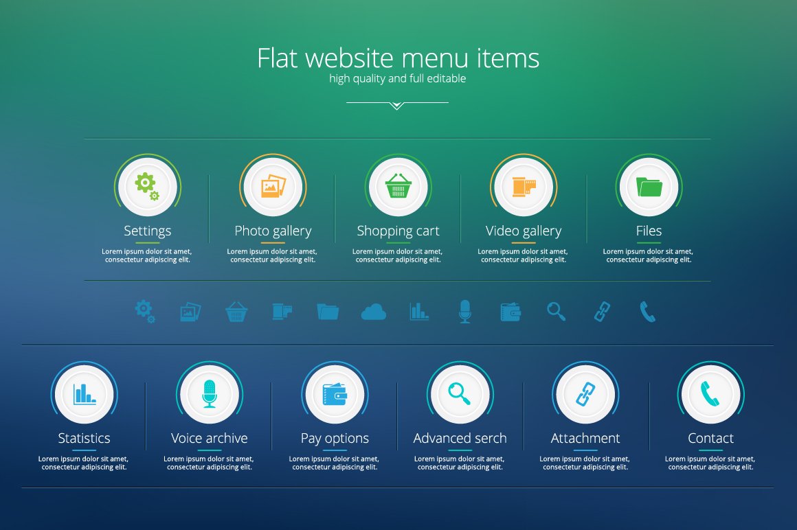 Flat website menu items cover image.