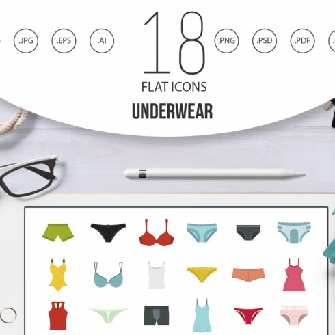 Underwear icon set, flat style cover image.