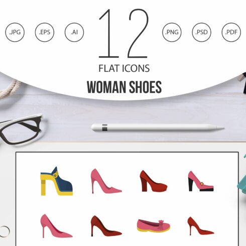 Woman shoes icon set, flat style cover image.