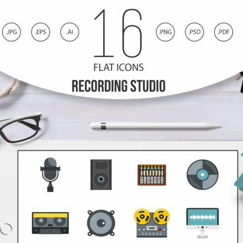 Recording studio items icons set cover image.