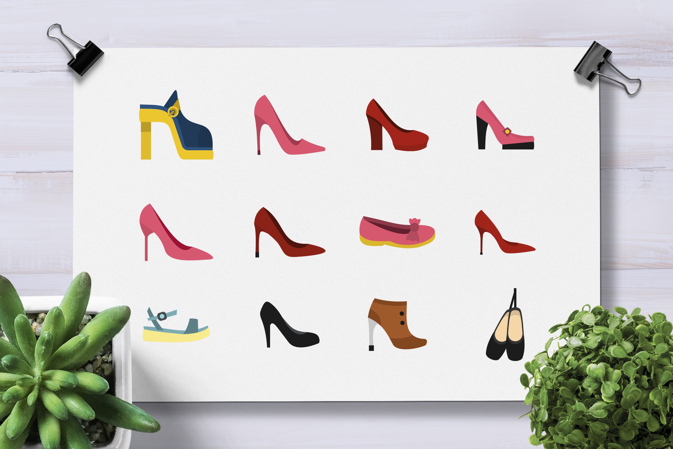 Woman shoes icon set, flat style preview image.