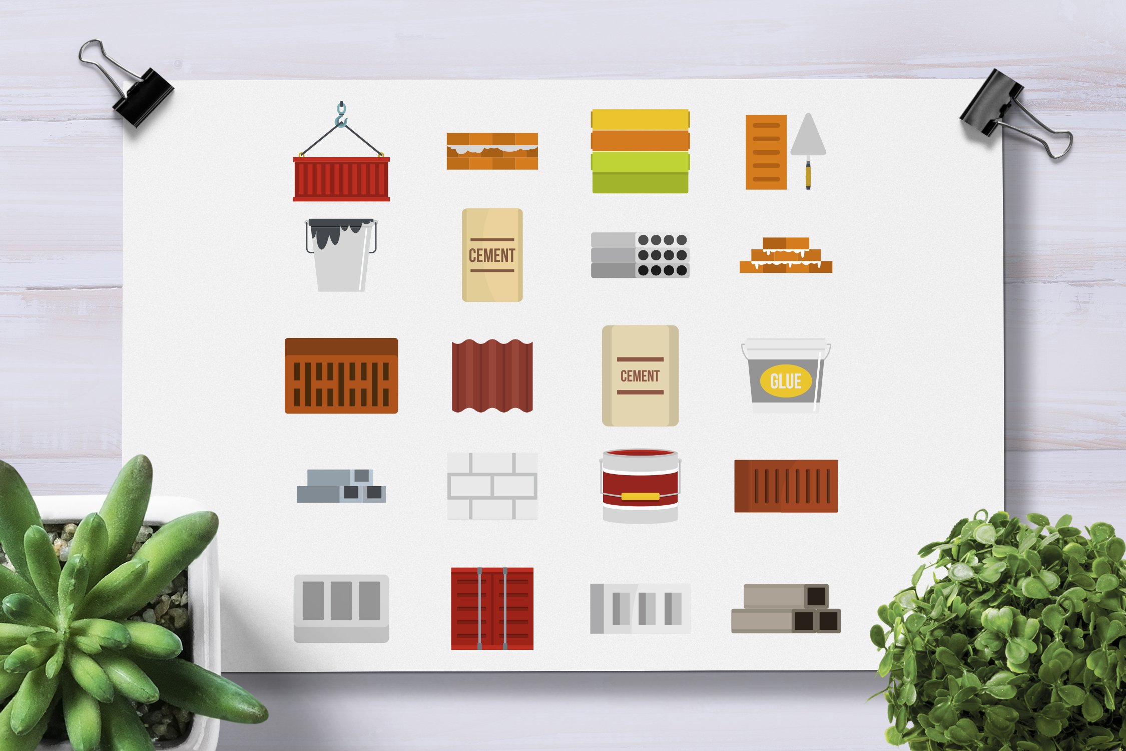 Construcion material icon set, flat preview image.