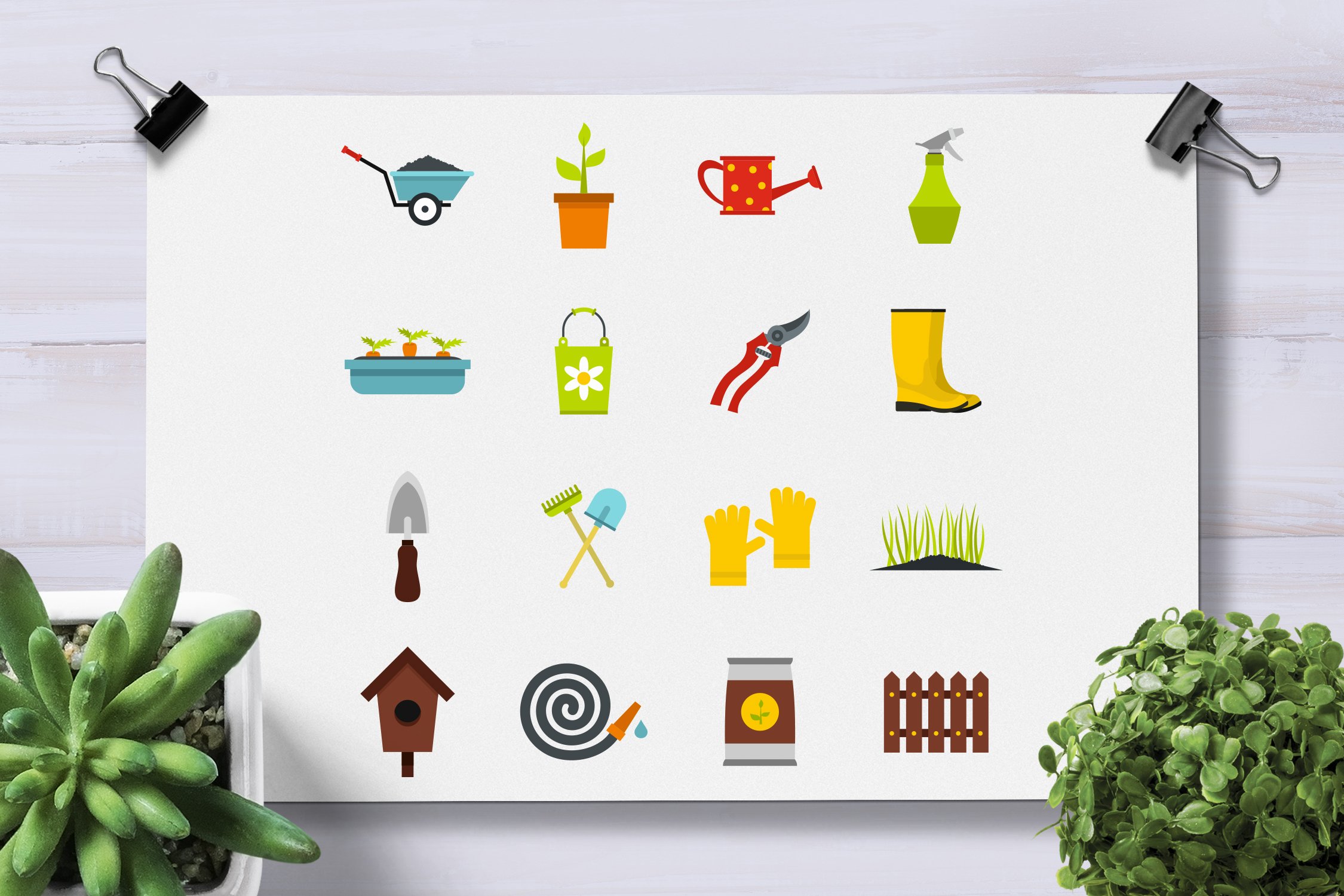 Gardening icons set, flat style preview image.