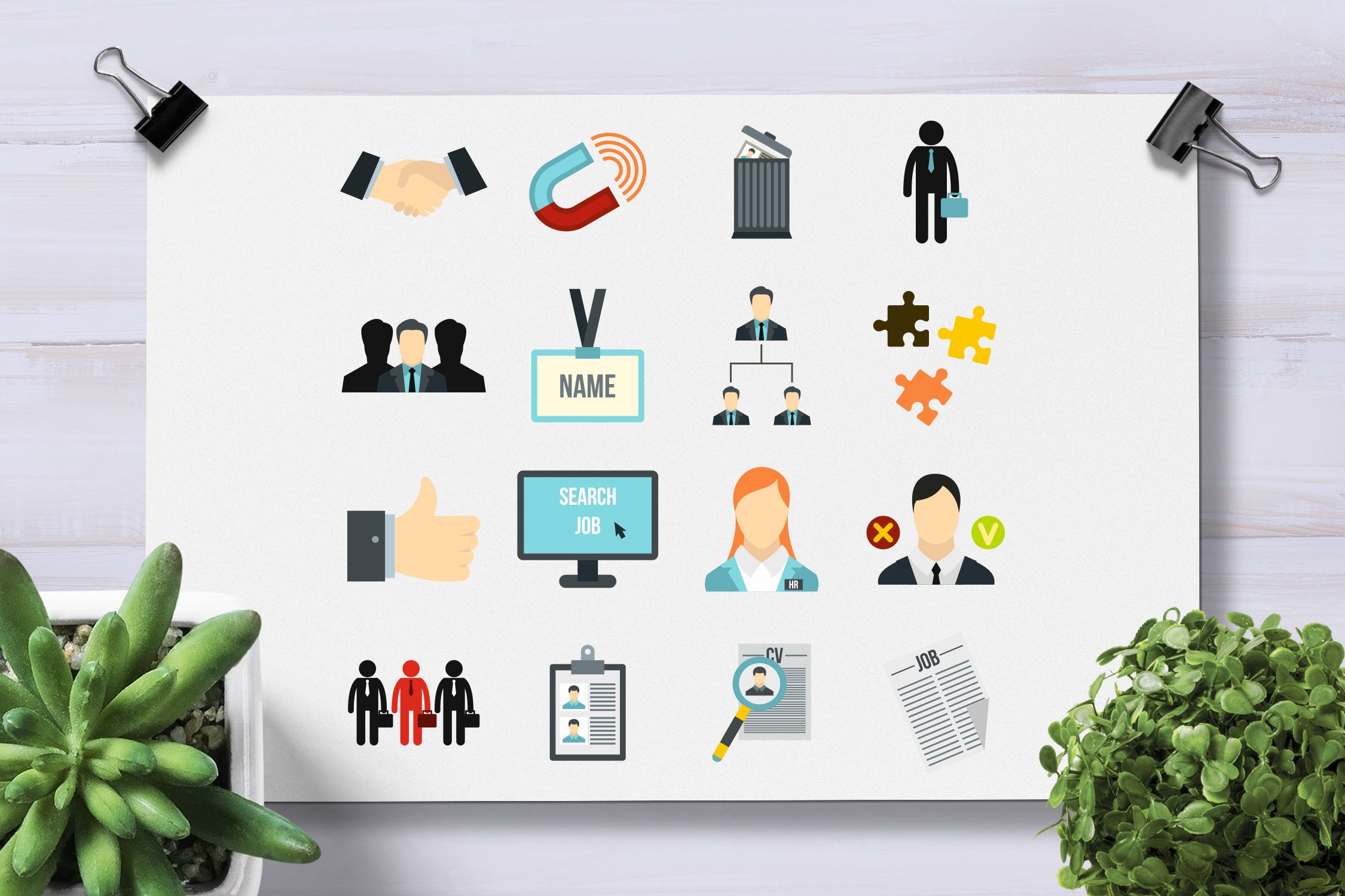 Human resource management icons set preview image.