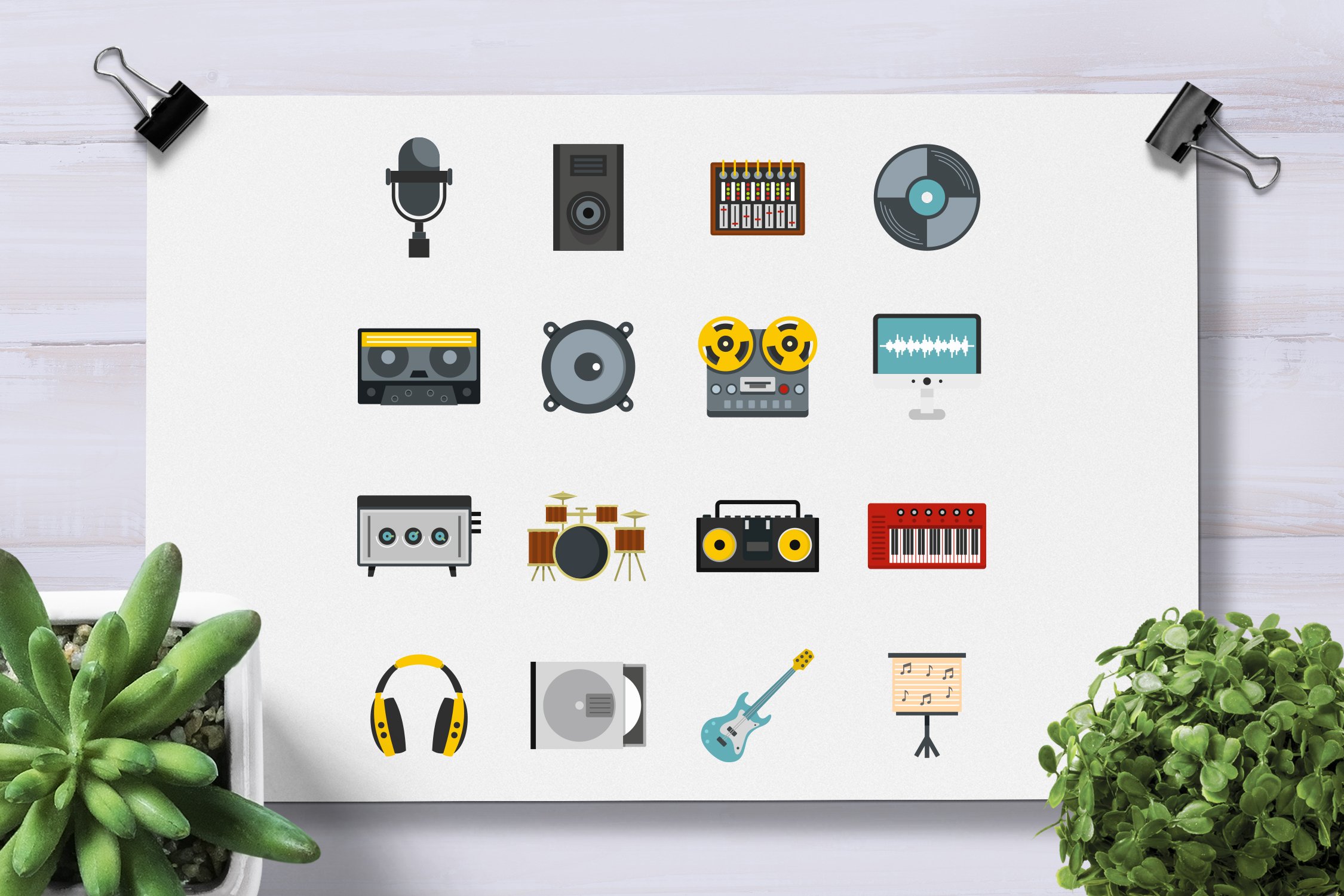 Recording studio items icons set preview image.