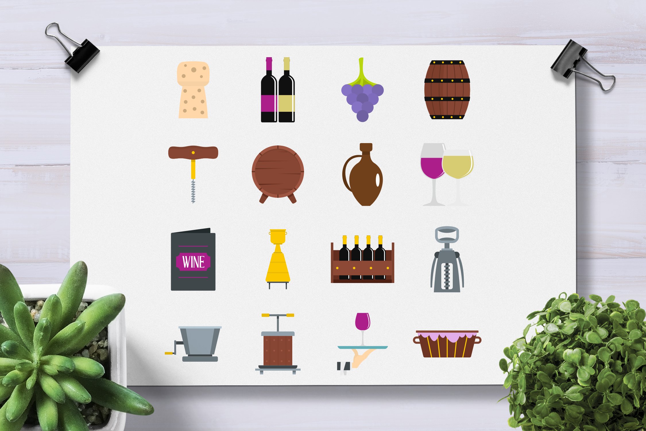 Wine icons set in flat style preview image.